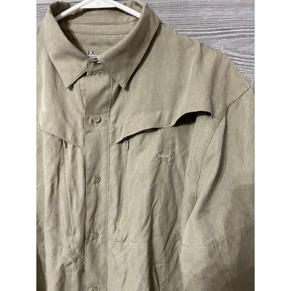 Under Armour 1235474 Ventilated Woven Shirt Beige Sz‎ Large L Brown Tan Outdoor - Picture 1 of 6